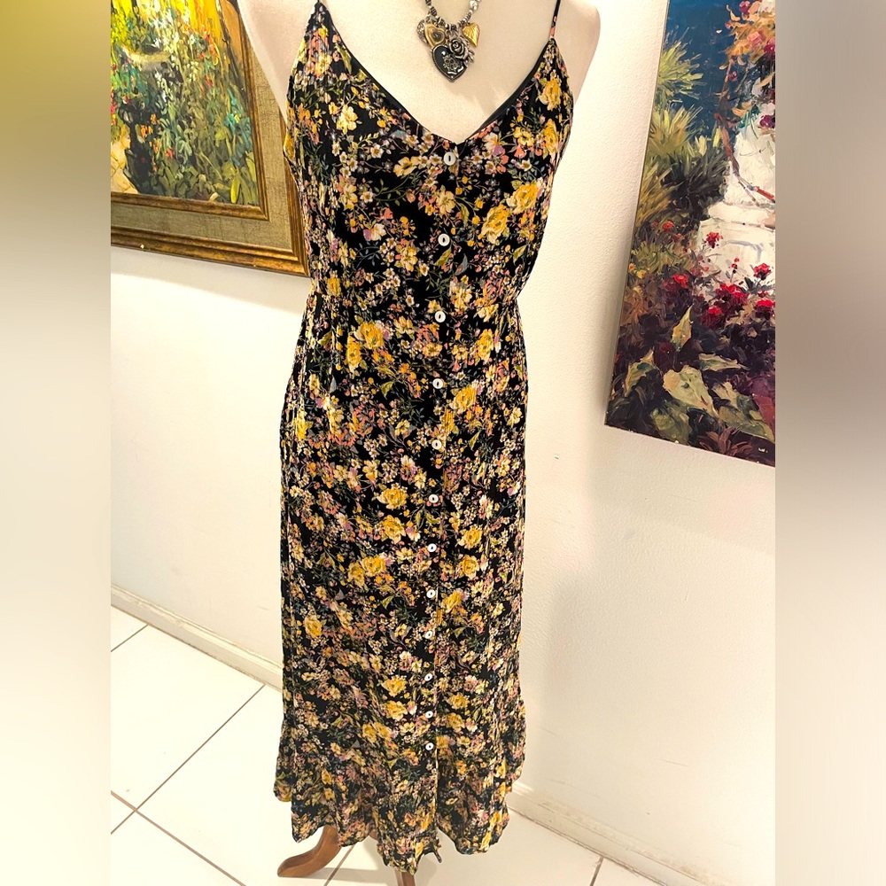 Anthropologie Sadie & Sage Maxi Floral Dress Button down Spaghetti Straps Size M